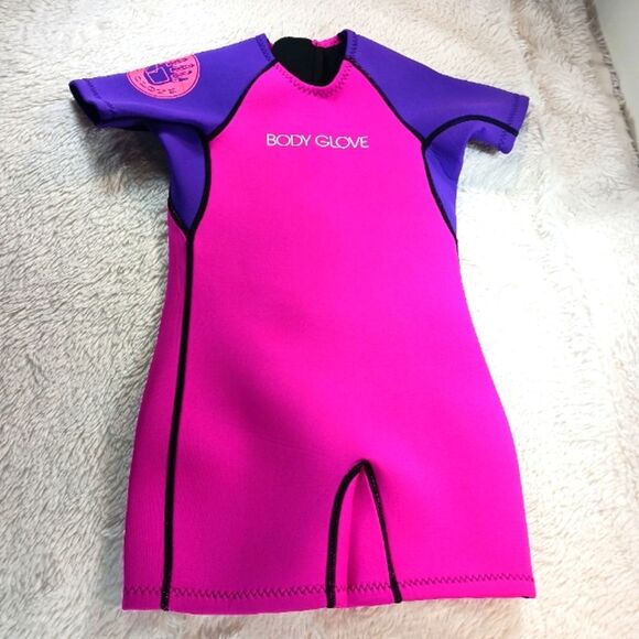 NWOT Body Glove Child Size L Short Arm Springsuit Wetsuit Pink Violet Zip Surf - Picture 6 of 9